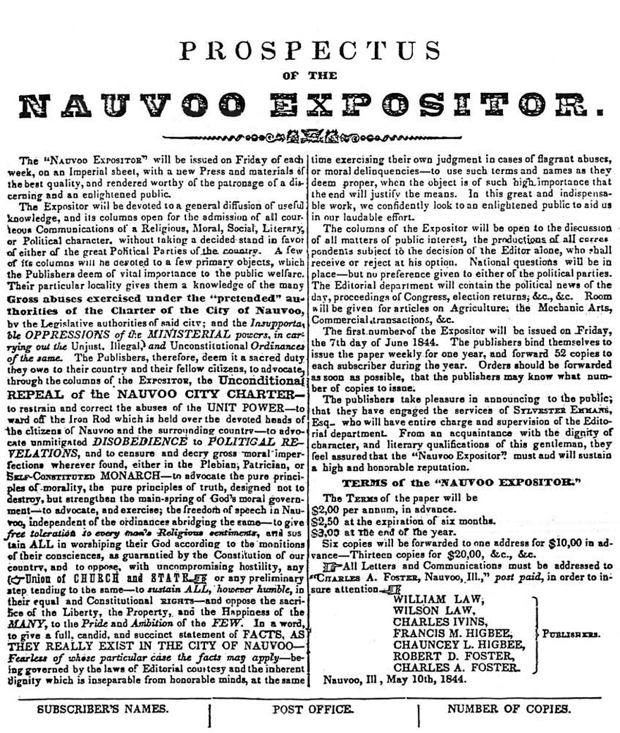 Prospectus Nauvoo Expositor
